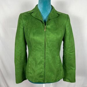EVAN-PICONE Y2K PETITE BRIGHT GREEN FAUX SUEDE ZIP JACKET